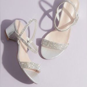 NWT Crystal-encrusted stretch strap low-heel sandals